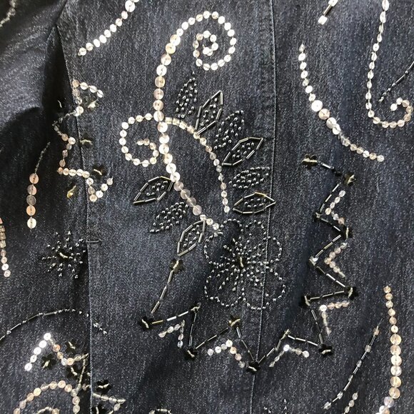 Victor Costa Occasion Women's Denim Jacket Embellished Snap Front Black - Picture 9 of 13